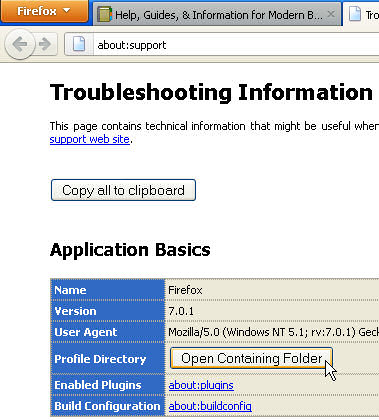 Click the Open Containing Folder button under the Application Basics section5