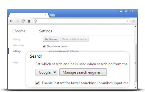 Manage search engine chrome