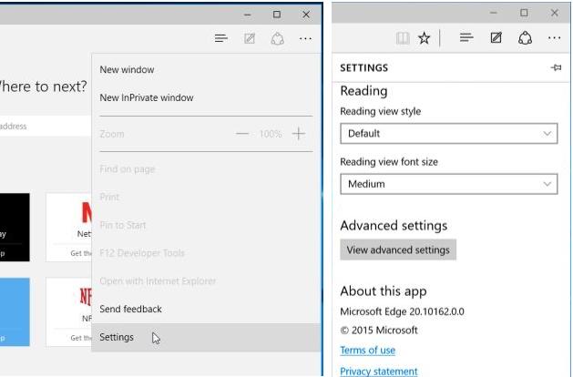 Microsoft Edge View advanced settings