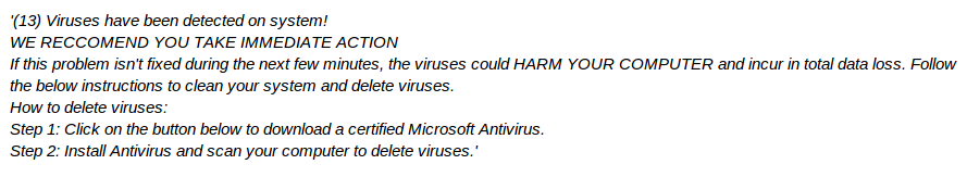 (13) Viruses have been detected on system pop-up