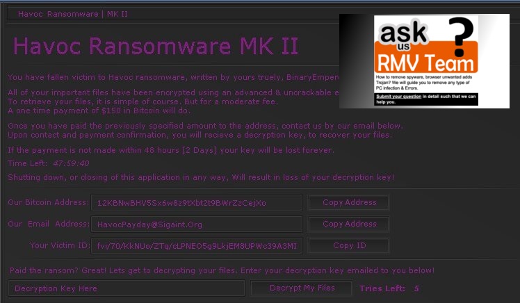Havoc Ransomware removal and file decryption