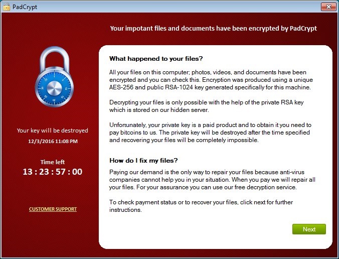 eliminar PadCrypt 3.0 ransomware