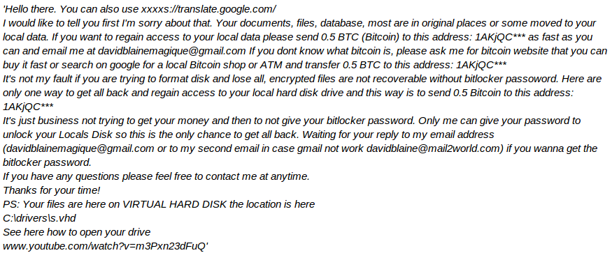 VHDLocker Ransomware_Ransom note