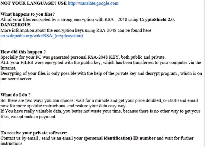 usuń CryptoShield 2.0 RansomWare