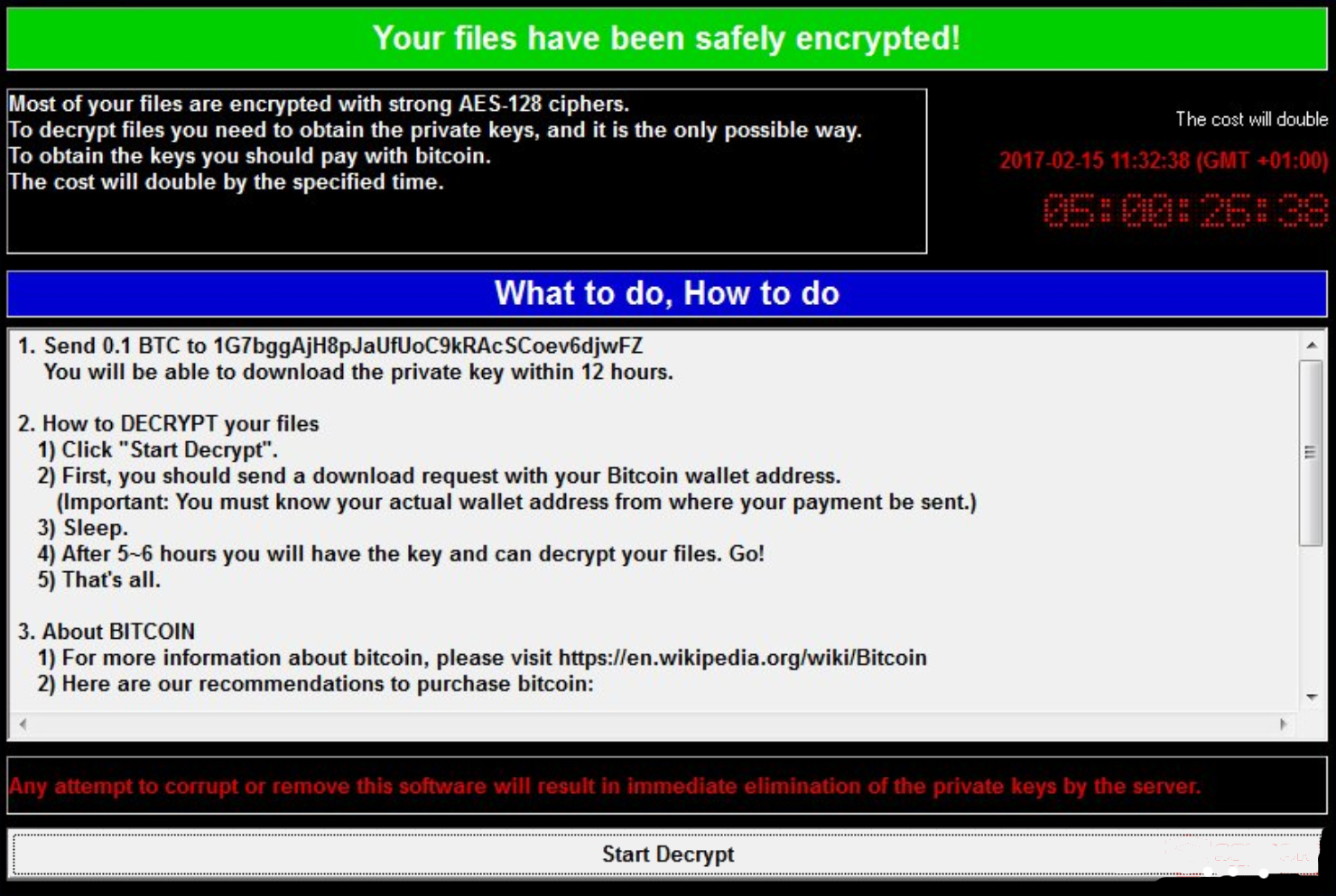 remove '.wcry File Extension' Ransomware