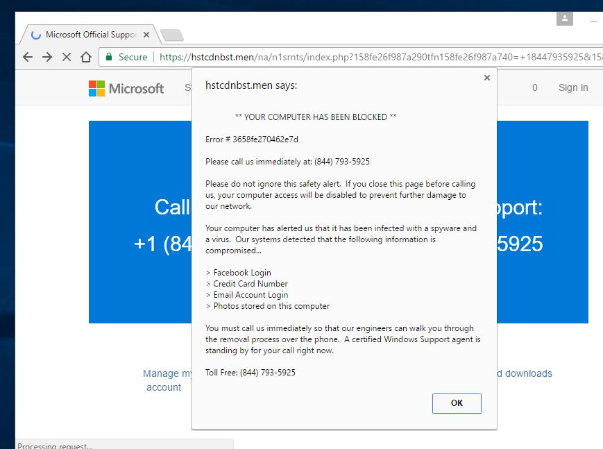 Microsoft système officiel de soutien fenêtres pop-up