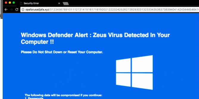 Eliminar Alerta de Windows Defender: estafa de soporte técnico de virus de Zeus