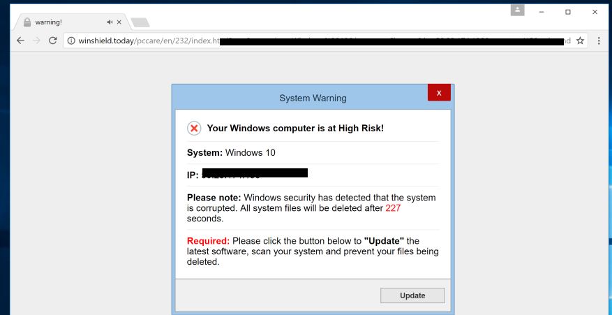Rimuovi Il tuo computer Windows è a popup ad alto rischio