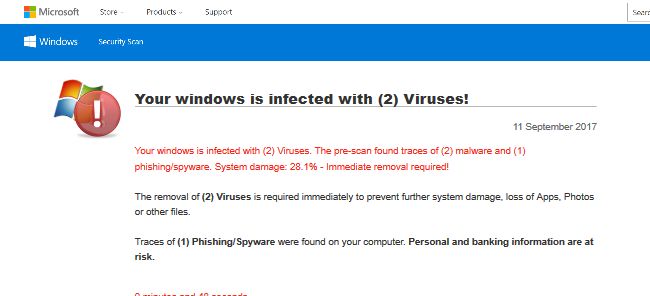 rimuovi il tuo Windows è infettato da 2 virus! Pop-up