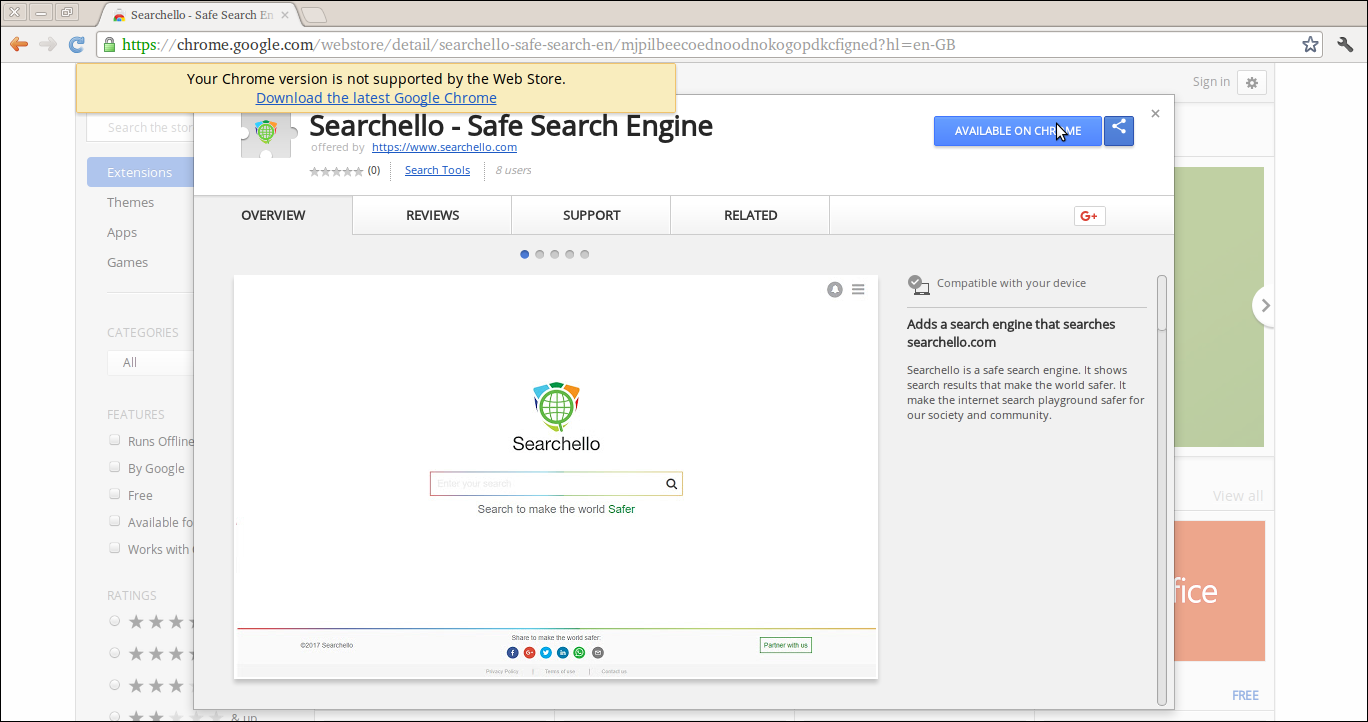 Löschen Sie Searchello Safe Search Engine