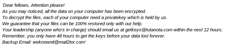 Ransom message of Evasive Ransomware