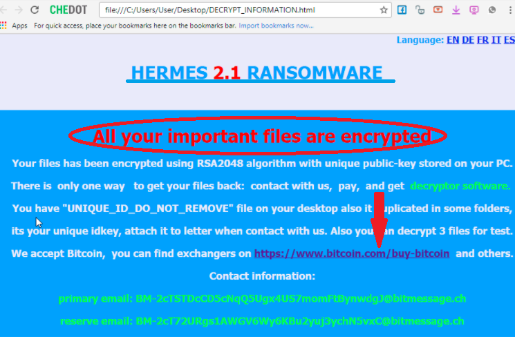 usuń oprogramowanie Hermes 2.1 Ransomware
