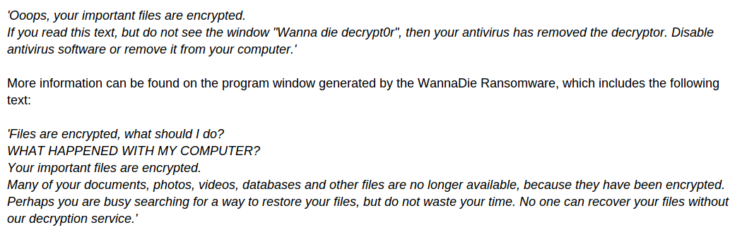 rimuovere WannaDie Ransomware