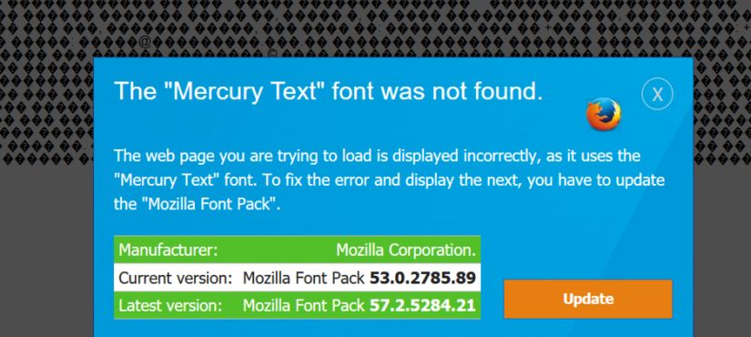 Elimina gli annunci di Mozilla Font Pack
