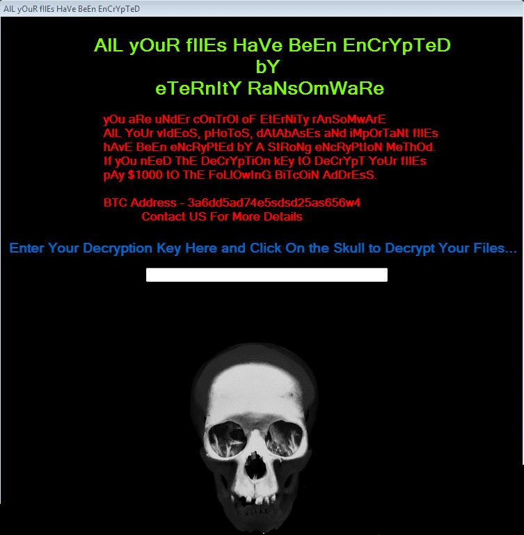 Message de rançon d'Eternity Ransomware