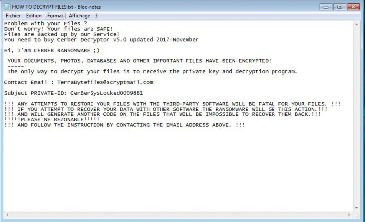 Ransom Note of CerBerSysLock Ransomware