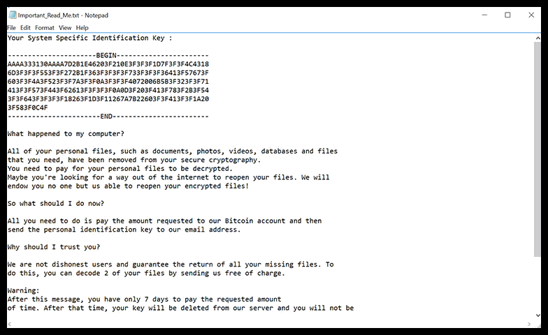 Ransom Message of .Infinite Extension Ransomware
