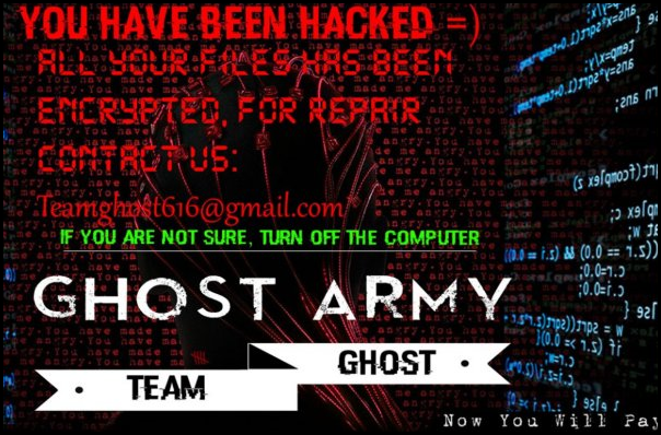 Wiadomość o okupie Ghost Army Ransomware