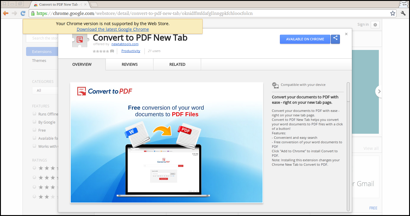 Eliminar Convertir a PDF Nueva pestaña