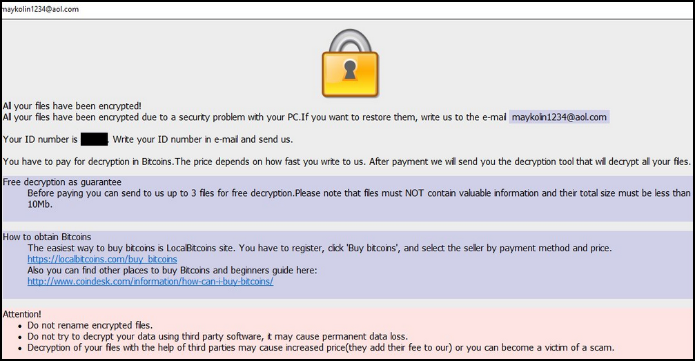 Ransom Note of Maykolin ransomware