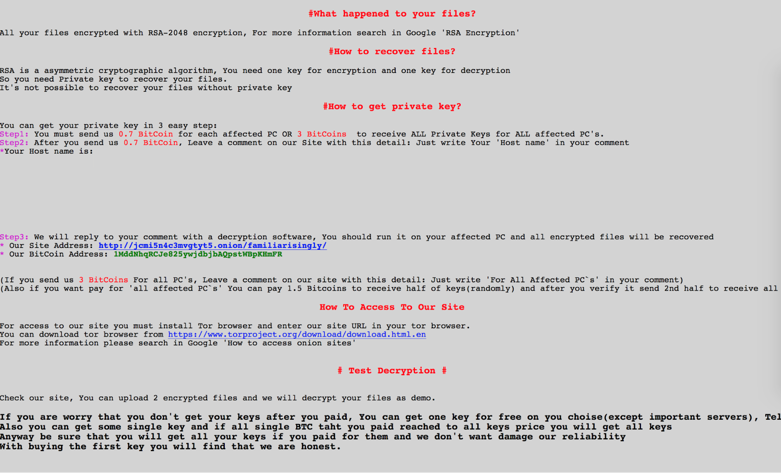 Ransom Note of .weapologize File Virus