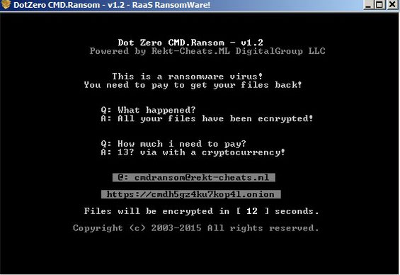 Ransom Note z oprogramowania ransomware DotZeroCMD