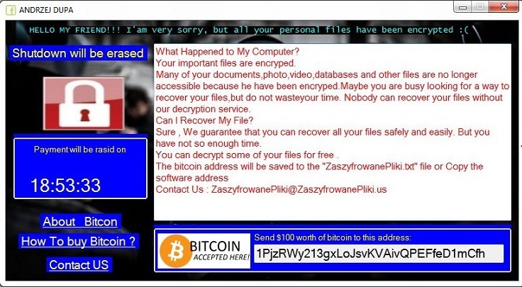Ransom Note of ANDRZEJ DUPA Ransomware