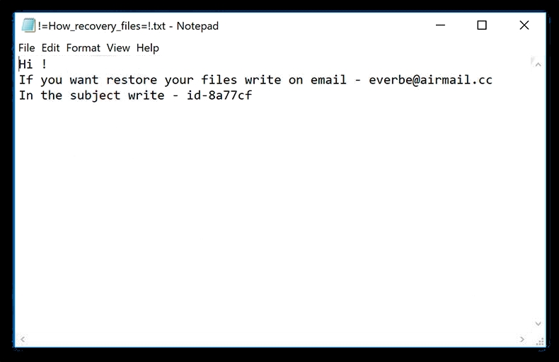 Ransom Note de Everbe@airmail.cc Ransomware