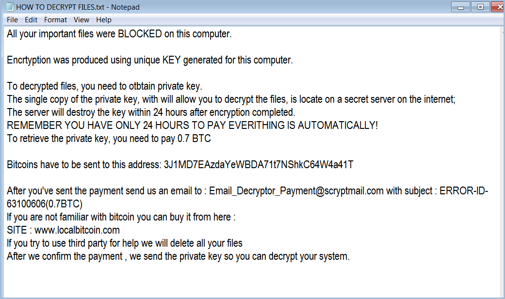 Ransom Note z PAY_IN_MAXIM_24_HOURS Ransomware