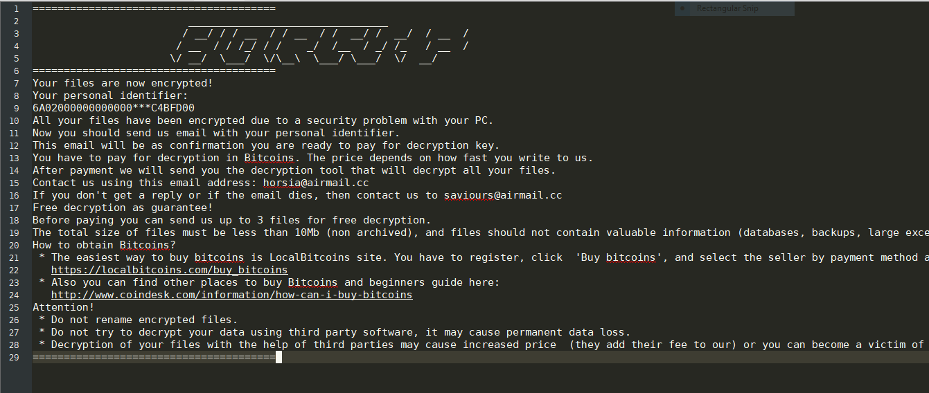 Ransom Note of Scarab-Horsia Ransomware
