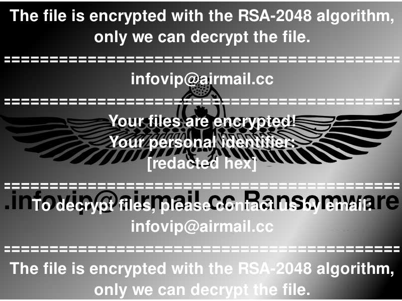 Ransom Note of .infovip@airmail.cc Ransomware