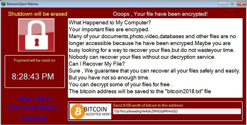 Ransom note of BansomQare Manna ransomware