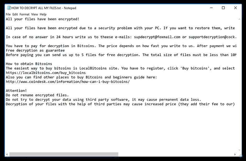 Ransom Note of .cryptes File Extension Ransomware