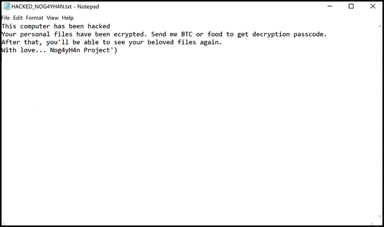 Ransom Note of Nog4yH4n Project Ransomware