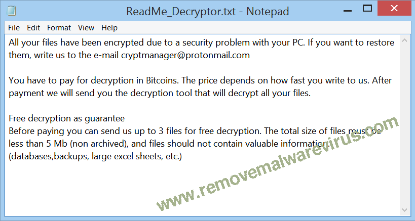 Ransom Note of castor-troy-restore@protonmail.com Ransomware