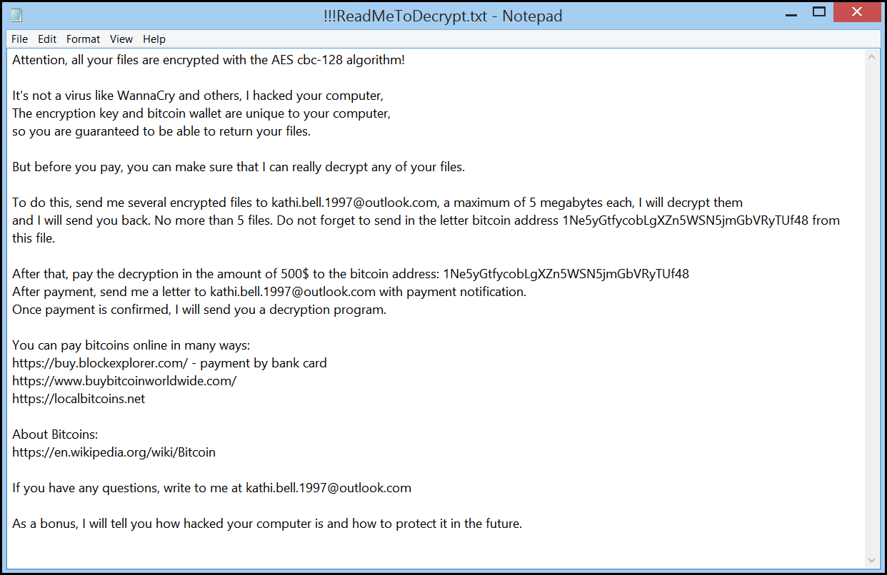 Note de rançon de Qweuirtksd ransomware