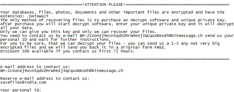 Nota de rescate de DataWait Ransomware