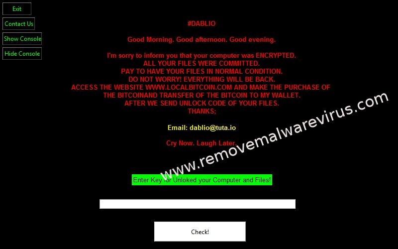 Ransom Note of Dablio Ransomware