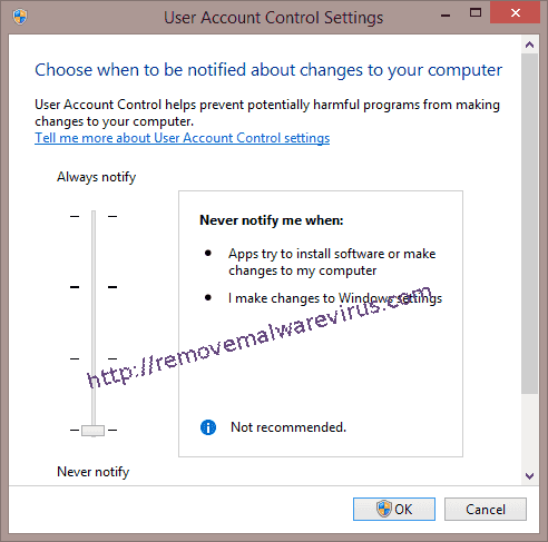 User Account Control Settings window in Windows 8 Best Solution To Resolve Windows update error 0x80070020