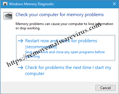 memory diagnostic tool Resolve Kernel Security Check Failure error in Windows 10