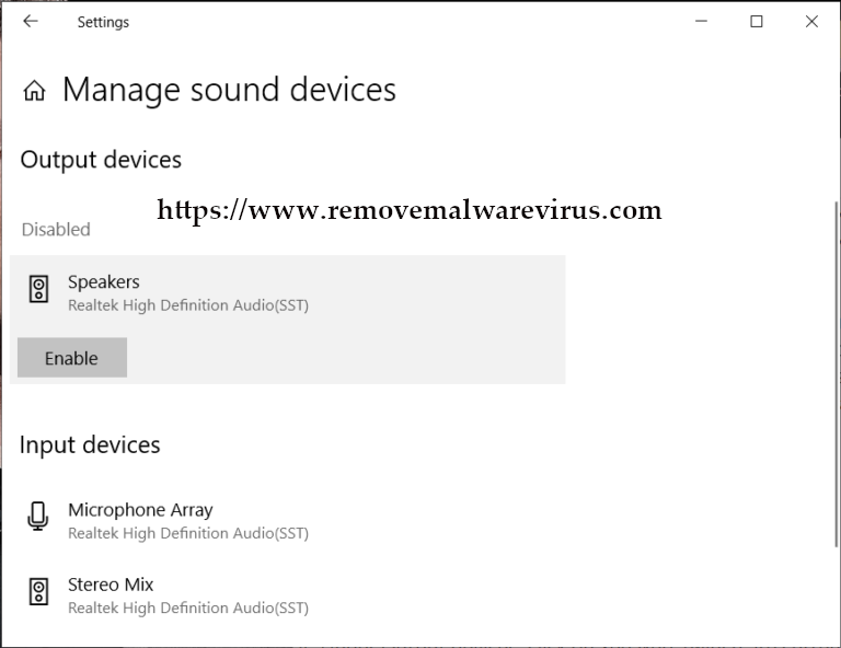 Under Output devices (Resolved) Headphones Not Working In Windows 10
