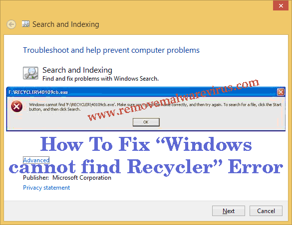 fix Windows cannot find Recycler error