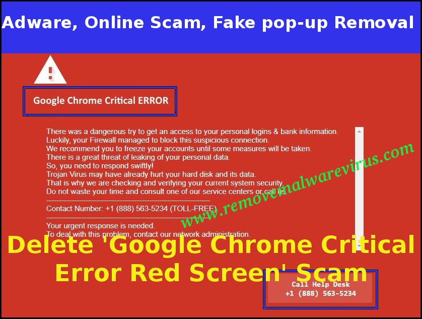 Eliminar estafa de pantalla roja de error crítico de Google Chrome