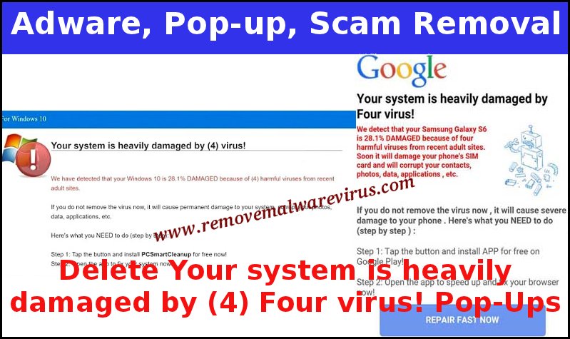 Elimina Il tuo sistema è pesantemente danneggiato da (4) Four virus! Pop-Ups