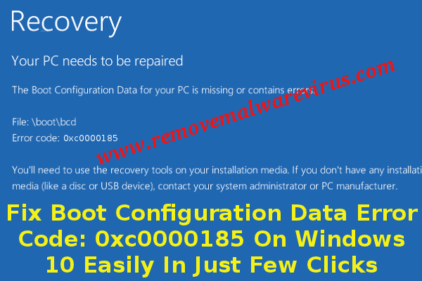 Fix Boot Configuration Data Error Code: 0xc0000185 on Windows 10